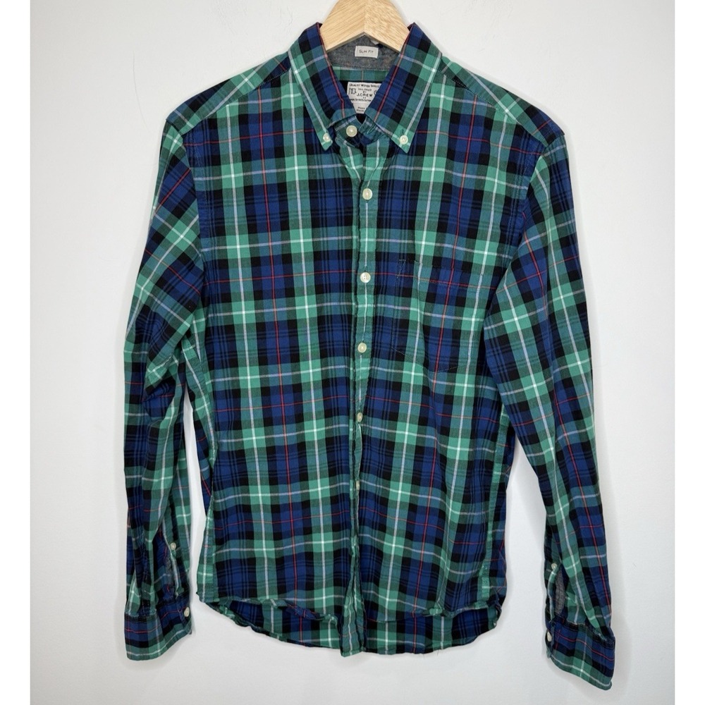 J.Crew Plaid Button Down Shirt Mens S Slim Fit Green Preppy Holiday‎ Long Sleeve